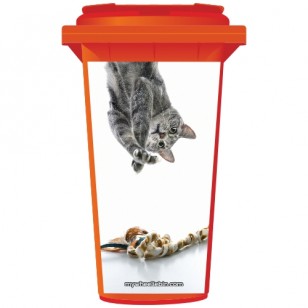 Upside Down Tabby Grey Cat Wheelie Bin Sticker Panel